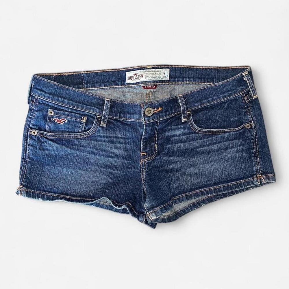 Hollister Dark Stone Wash Stretch Distressed Denim Shortie Shorts – Size 7